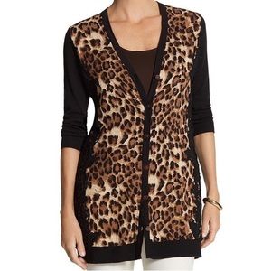 Chico’s Sweater Leopard Lace Long Button 3/4 Sleeve V- Neck FLAW New